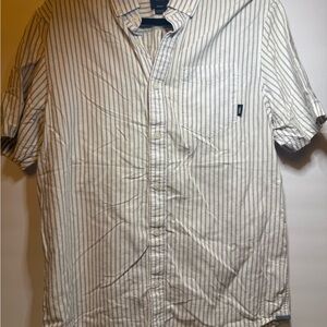 Vans Men's White Stripe Short-Sleeve Button-Up Shirt Medium